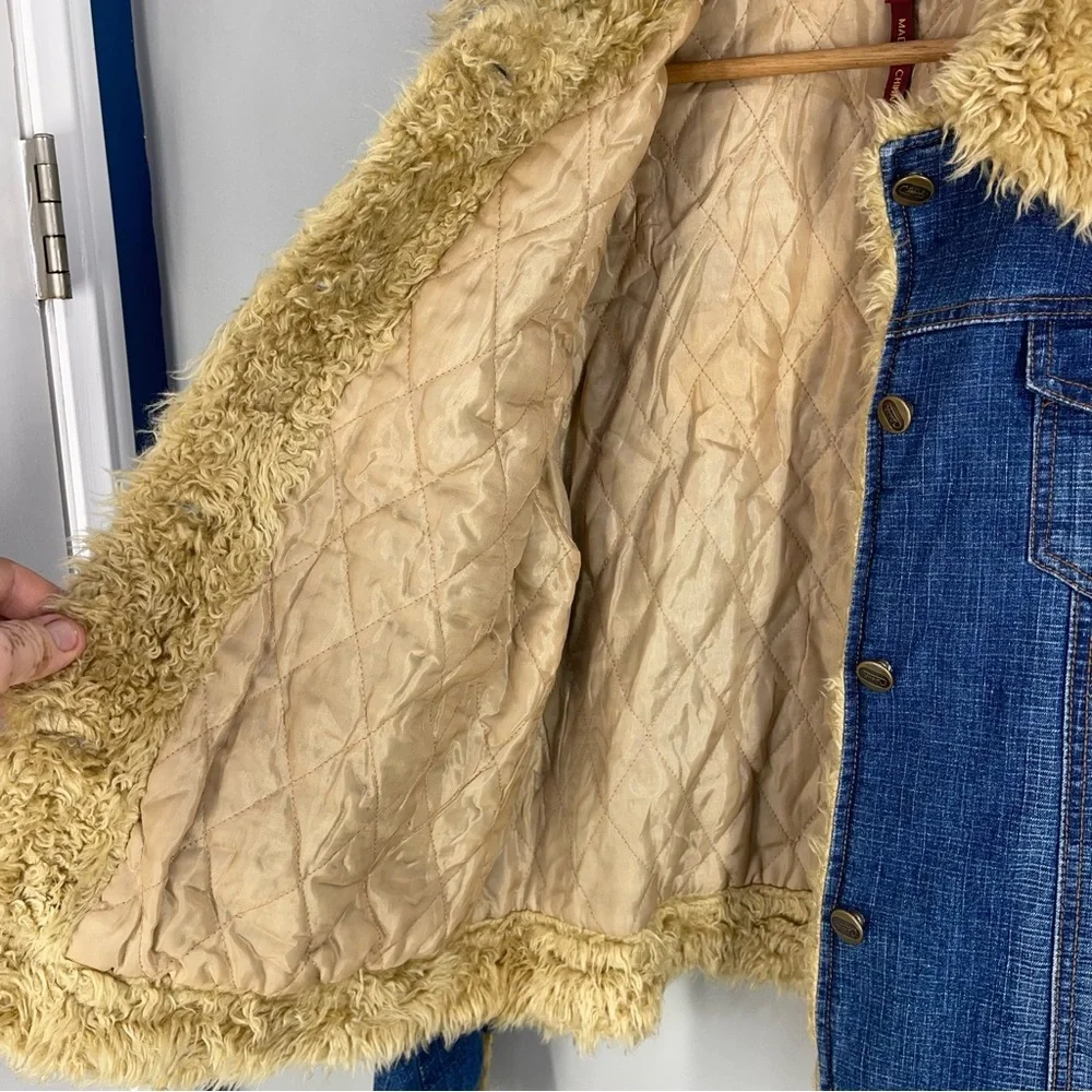 Vintage Y2K Clash Denim Jacket Faux fur collar women size XL - Picture 4 of 9